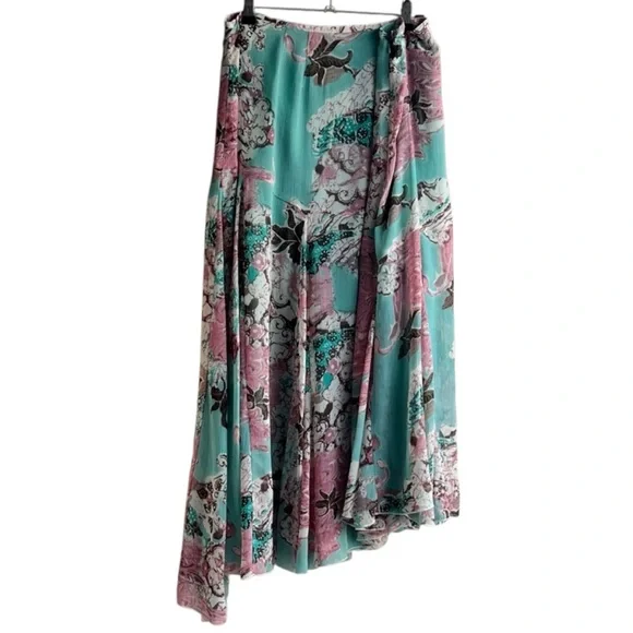Encore Turquoise Floral Asymmetrical Maxi Skirt 16 - Picture 1 of 10